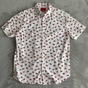 Mens Denim & Flower Casual Slim Fit Button Up